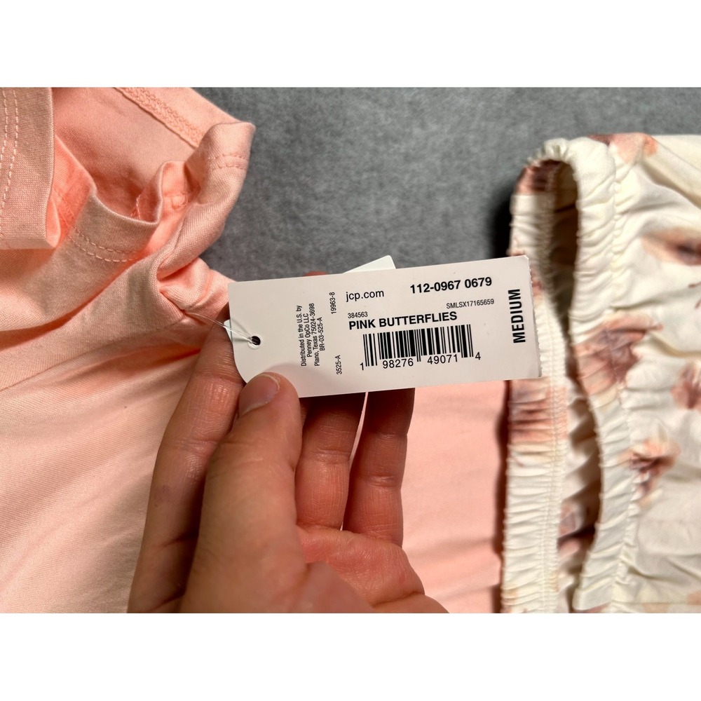 Ambrielle Pajama Set Womens Medium Pink Beige Butterfly Print Stretch Sleepwear - Picture 3 of 16
